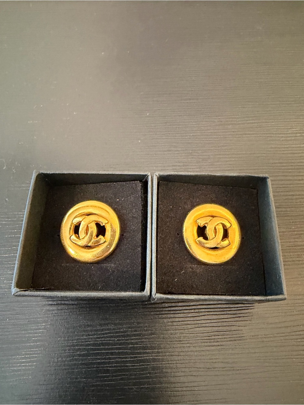 Vintage CHANEL Gold CC Round Cuff Links